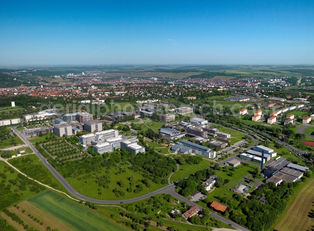 Würzburg from above - View of the site of the former U.S. barracks in the east of Würzburg, the Leighton Barracks. A part of the area is now used by the University