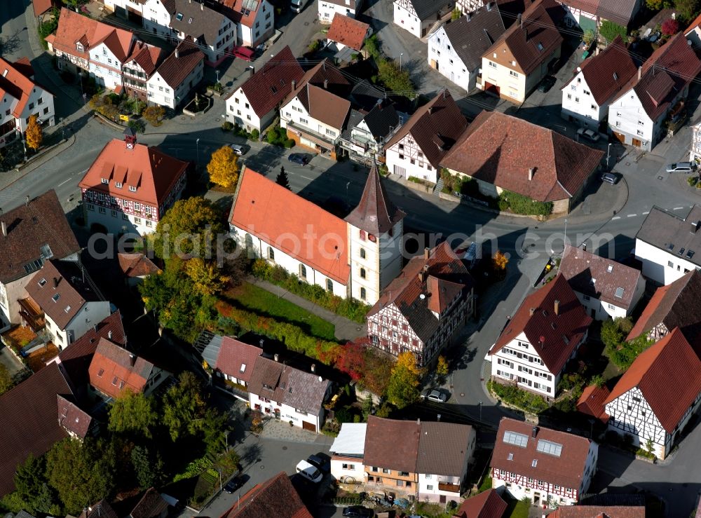 Kirchberg from the bird's eye view: The Lutheran Church of St. Luke in the center of Kirchberg an der Murr in Baden-Wuerttemberg