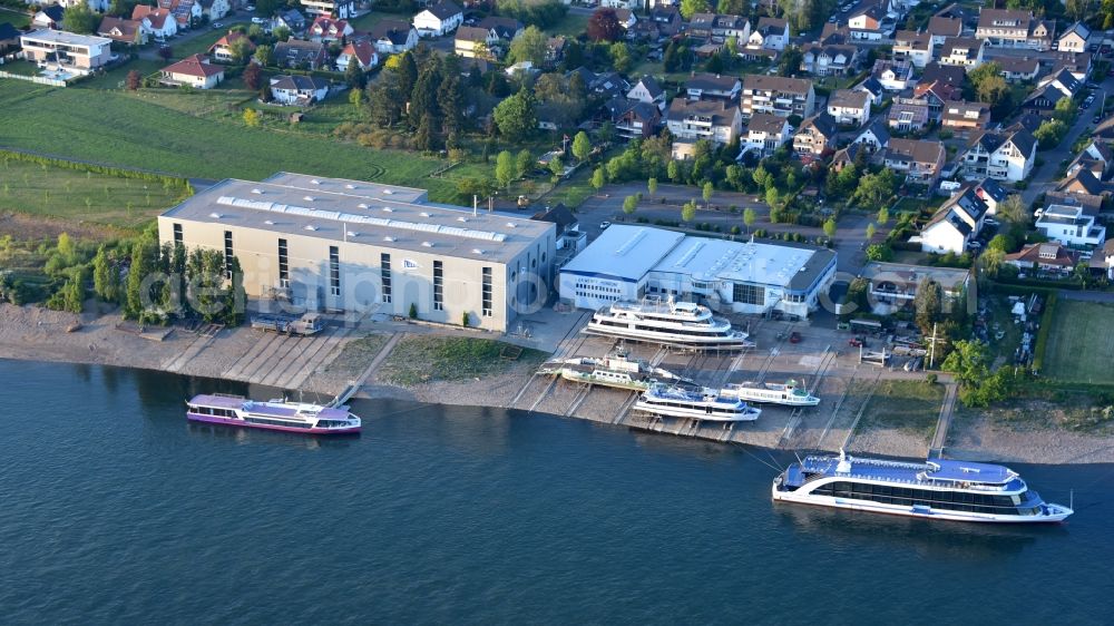 Aerial photograph Niederkassel - The Lux shipyard on the Rhine in Niederkassel in the state North Rhine-Westphalia, Germany