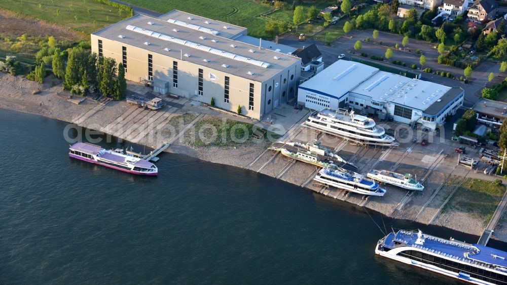 Niederkassel from the bird's eye view: The Lux shipyard on the Rhine in Niederkassel in the state North Rhine-Westphalia, Germany