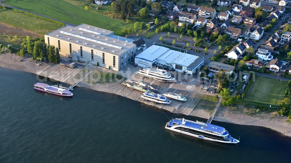 Aerial image Niederkassel - The Lux shipyard on the Rhine in Niederkassel in the state North Rhine-Westphalia, Germany