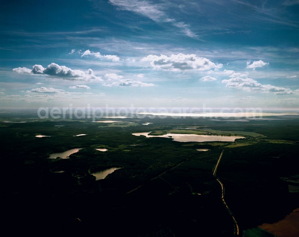 Plau am See from above - Mecklenburg Lake District in Plau am See in the state of Mecklenburg-Vorpommern. View of the Plauer Lake in front of the Mueritz, the largest lake entirely located in Germany