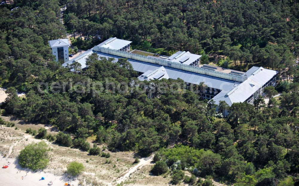 Trassenheide from above - View at the MediClin Dünenwald hospital at the North side of Usedom island in the Baltic Sea. The infirmary is specialized in internal medicine and cardiology, pneumology and orthopedics