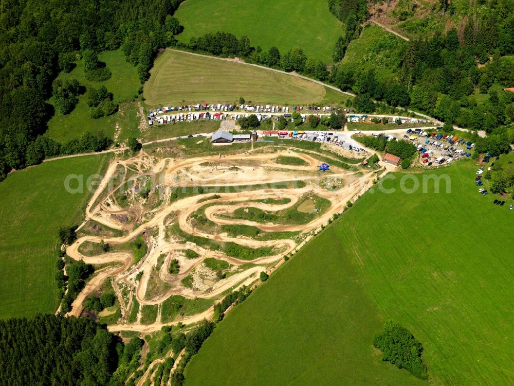 Aerial image Reisersberg - The motocross circuit in Reisersberg in the state of Bavaria. The ACC race is taking place. The track is very close to the village of Reisersberg and is run by the association MCC Röhrnbach-Reisersberg. It is the site of yearly motocross, enduro and youth races