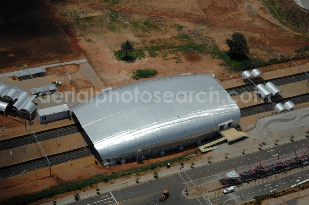 Aerial photograph JOHANNESBURG - The Nasrec Station in Johannesburg, South Africa. Nasrec is a suburb of Johannesburg. The station provides a direct access to the Soccer-City-Stadium, one of the venues of the soccer world cup 2010