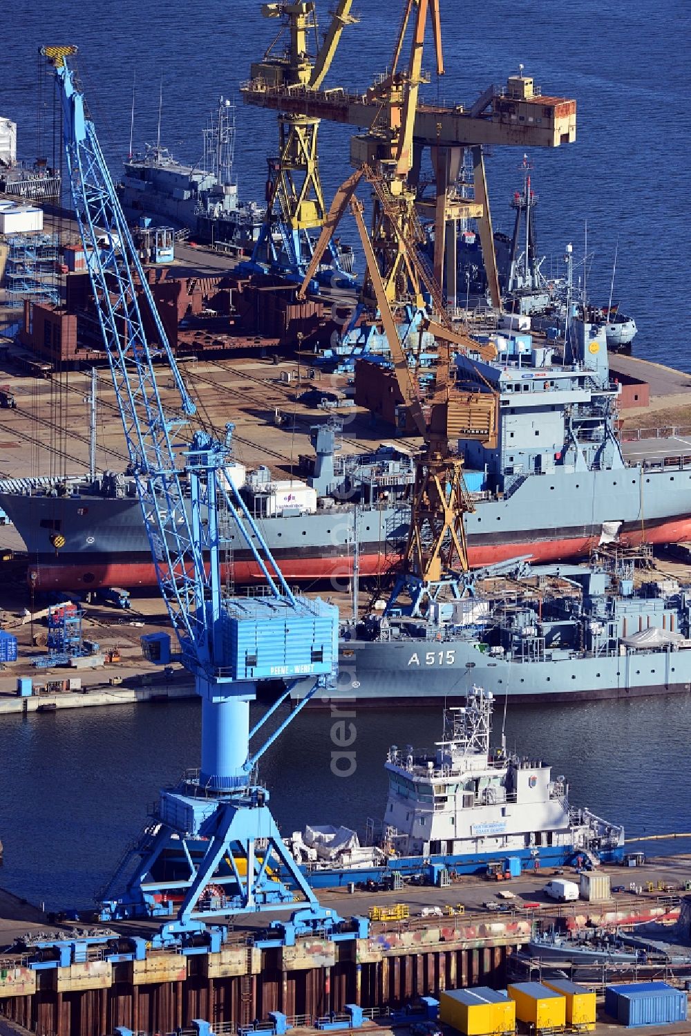 Aerial image Wolgast - View of the Peene-Werft GmbH in Wolgast in Mecklenburg-Vorpommern on Peenestrom