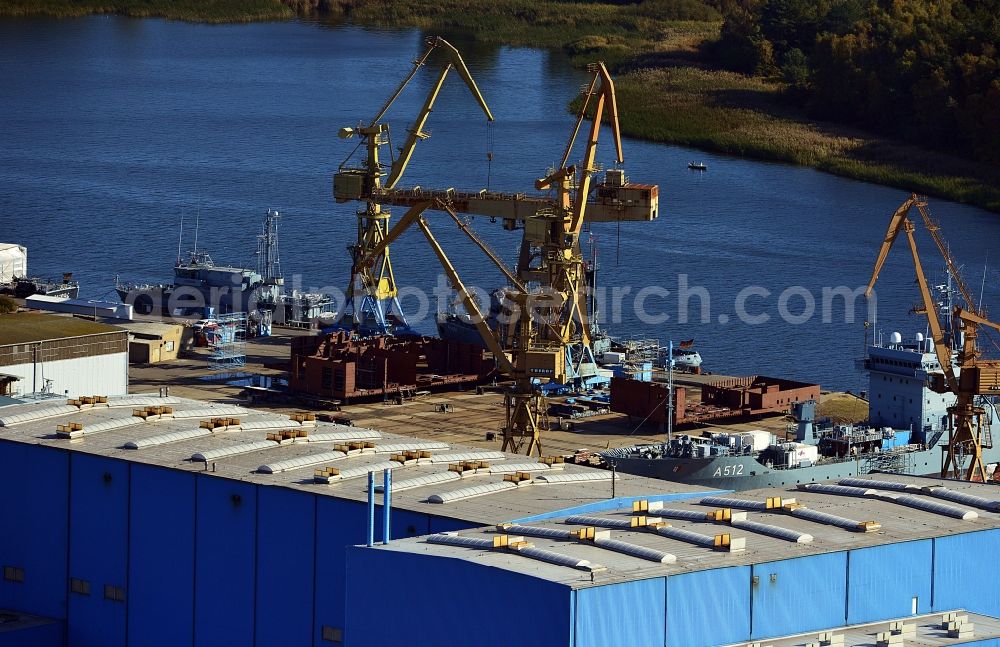 Wolgast from above - View of the Peene-Werft GmbH in Wolgast in Mecklenburg-Vorpommern on Peenestrom