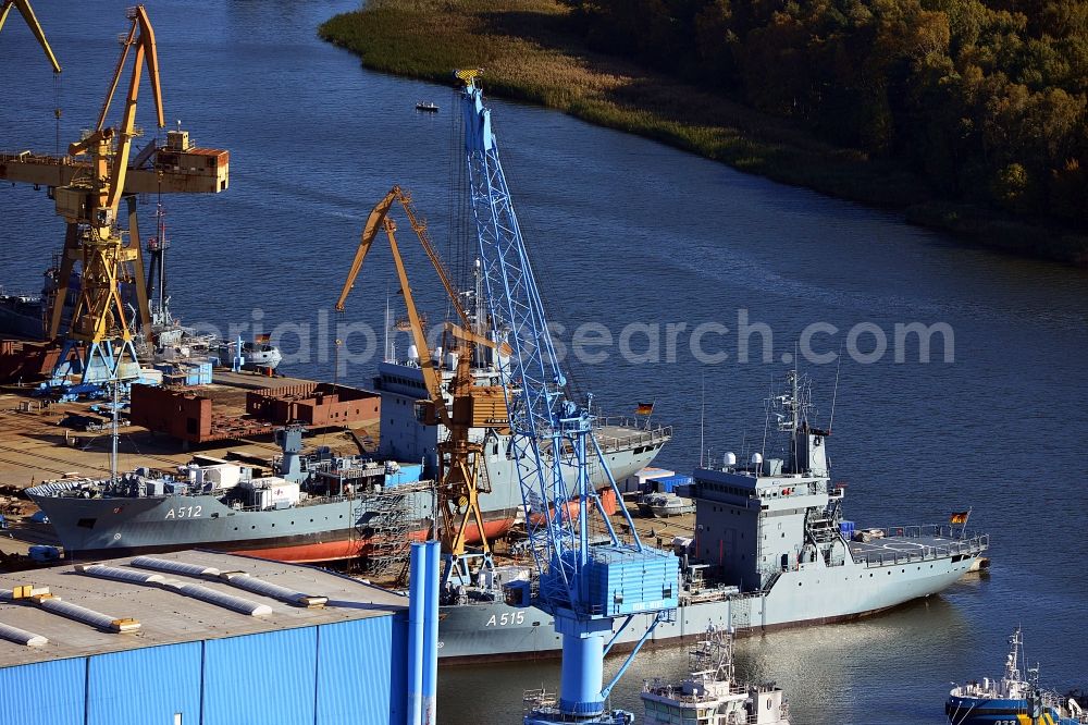 Aerial image Wolgast - View of the Peene-Werft GmbH in Wolgast in Mecklenburg-Vorpommern on Peenestrom