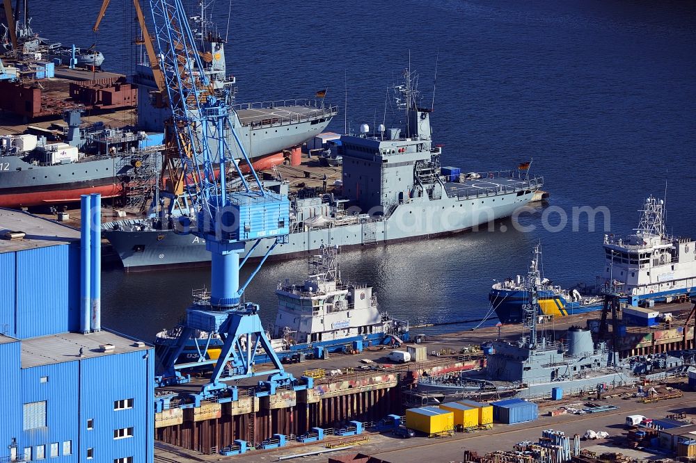 Aerial photograph Wolgast - View of the Peene-Werft GmbH in Wolgast in Mecklenburg-Vorpommern on Peenestrom