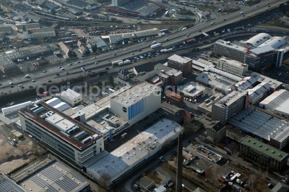 Frankfurt am Main from above - The Samson works in Frankfurt am Main in Hesse. SAMSON AG is founded in 1907 by Hermann Sandvoss. The company is specialized in the control device technology. samson.de