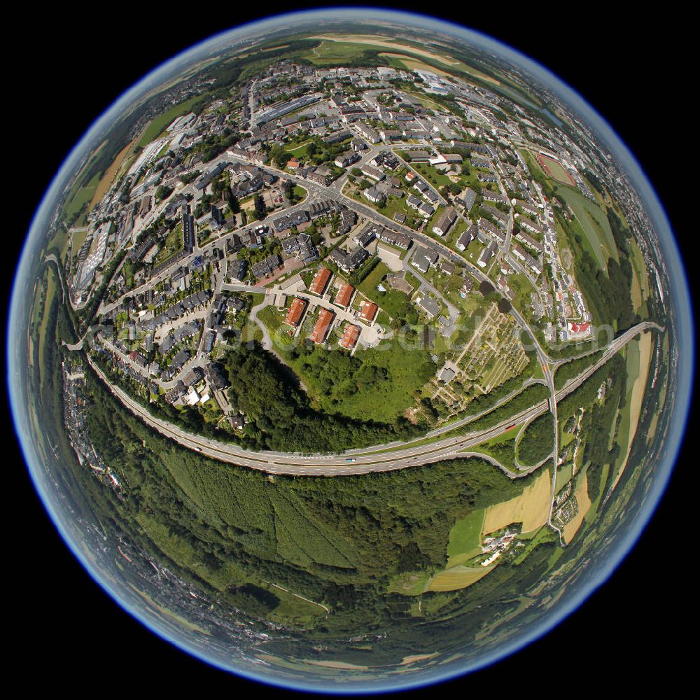 Aerial photograph Velbert - Fish-eye view of the colony between Kuhlendahler Road and the motor way B 224 in Velbert