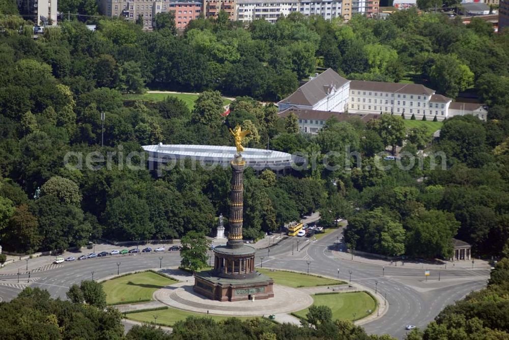 Aerial photograph Berlin - Victory Column with the Federal President's Office and the Bellevue Palace in the background