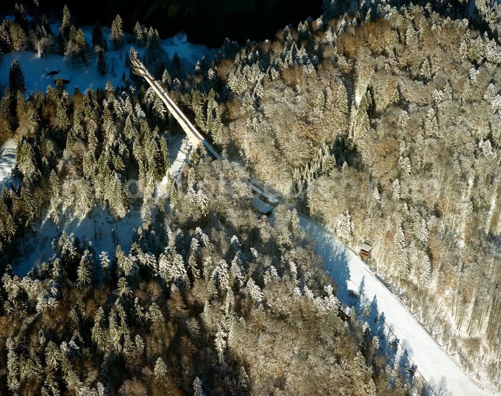 Aerial image Oberstdorf - Oberstdorf in the Oberallgäu region of the state of Bavaria. Oberstdorf is located in the Allgäu Alps and is a beloved winter sports resort. The mountains are famous for rock climbing. Every year, Oberstdorf is the location of one of the events of the Four Hill ski jumping tournament