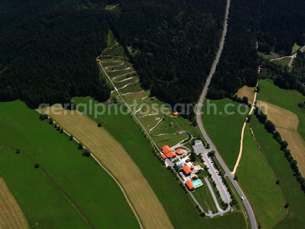 Aerial photograph Sankt Englmar - The summer bobsled coaster EGIDI-Hill in the Grün part of the borough of Sankt Englmar in the state of Bavaria. The borough is a renowned climatic spa. The leisure park contains the longest coaster of its kind in the Bavarian Forest