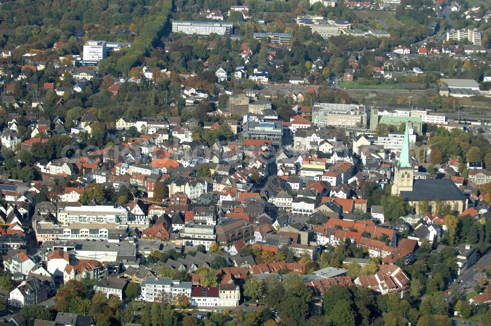 Unna from above - Blick auf die Kreisstadt Unna mit der Stadtkirche. Gegründet wurde die Stadt im 11. Jahrhundert und liegt im östlichen Ruhrgebiet. Unna hat ca. 67.350 Einwohner