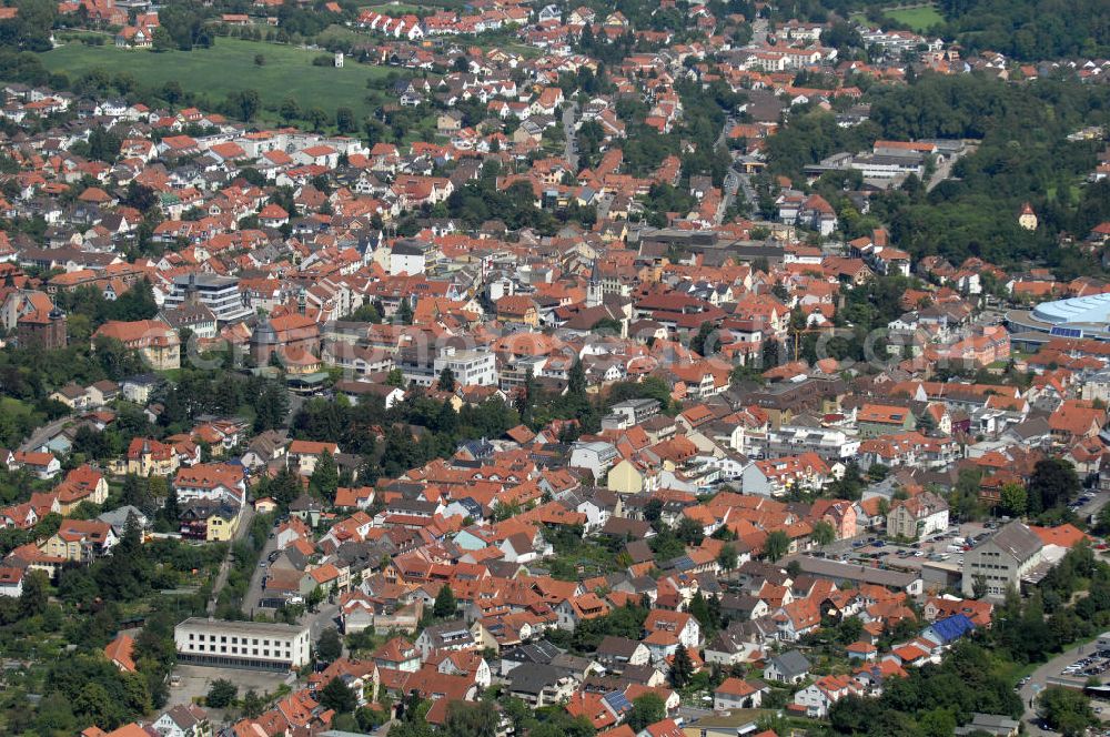 Aerial photograph Wiesloch - Stadtansicht von Wiesloch in Baden-Württemberg. Die Stadt hat ca. 25.960 Einwohner. Kontakt: Stadtverwaltung Wiesloch, Marktstraße 13, 69168 Wiesloch, Tel. 06222 / 84-1