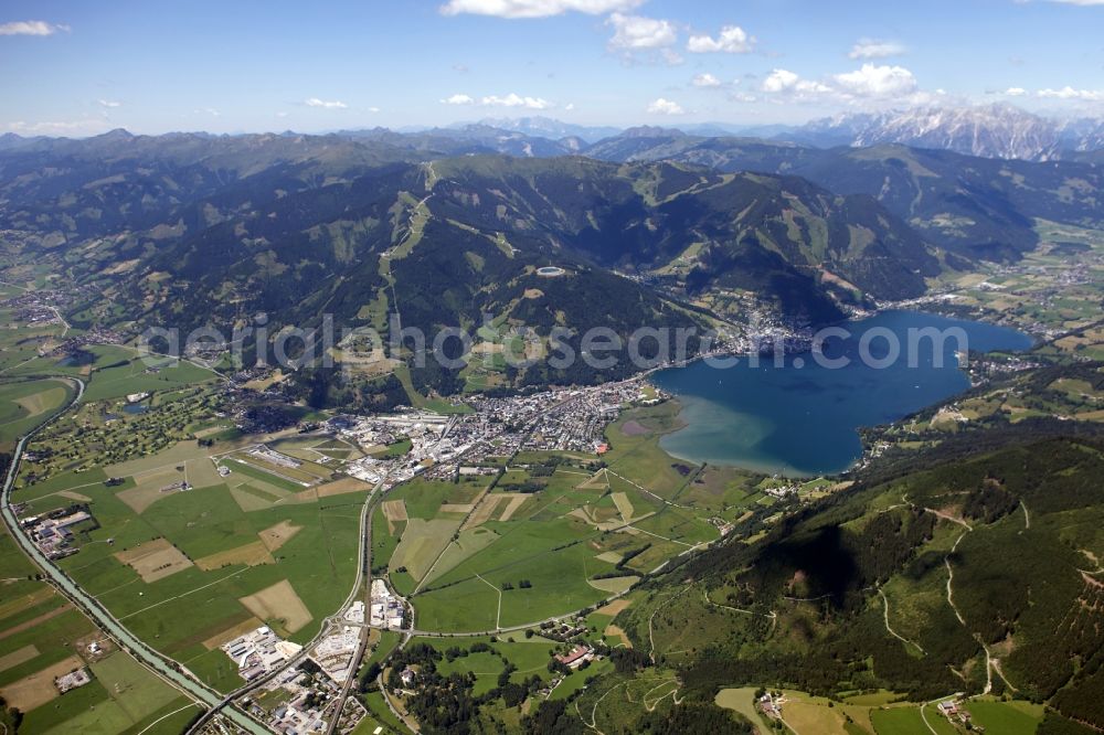 Zell am See from above - Zell am See along the Pinzgauer Strasse in the Alps in the state Salzburg. The city is located in a valley at the Zeller See