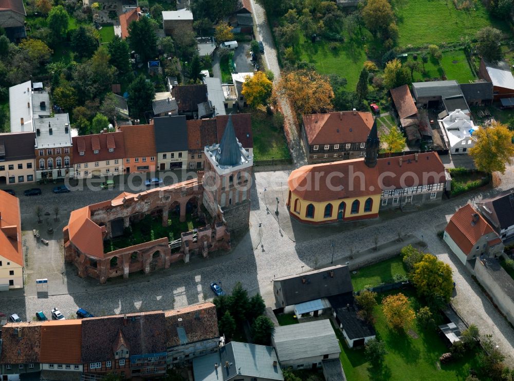 Lieberose from above - The town church is a ruin since 1945. The church is located in the city center right next to the country church. Your inventory is housed in the neighboring country church