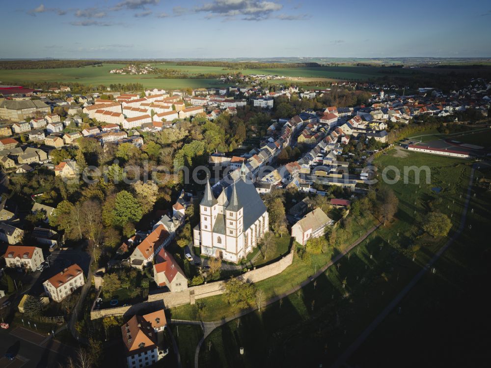 Geithain from the bird's eye view: The Protestant city church St. Nikolai, in Geithain in the state of Saxony, Germany