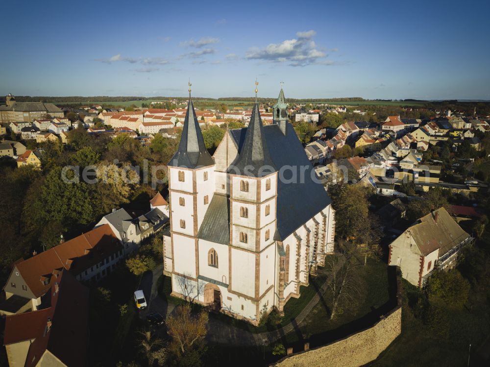 Aerial photograph Geithain - The Protestant city church St. Nikolai, in Geithain in the state of Saxony, Germany