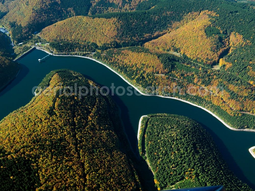 Schönbrunn from the bird's eye view: The dam Schönbrunn in the county of Schleusegrund in the state of Thuringia. The dam is located in the Southern Thuringian Forest. It blocks the river Schleuse. The facilities have been in use since the 1970s for drinking water preparation and flooding protection