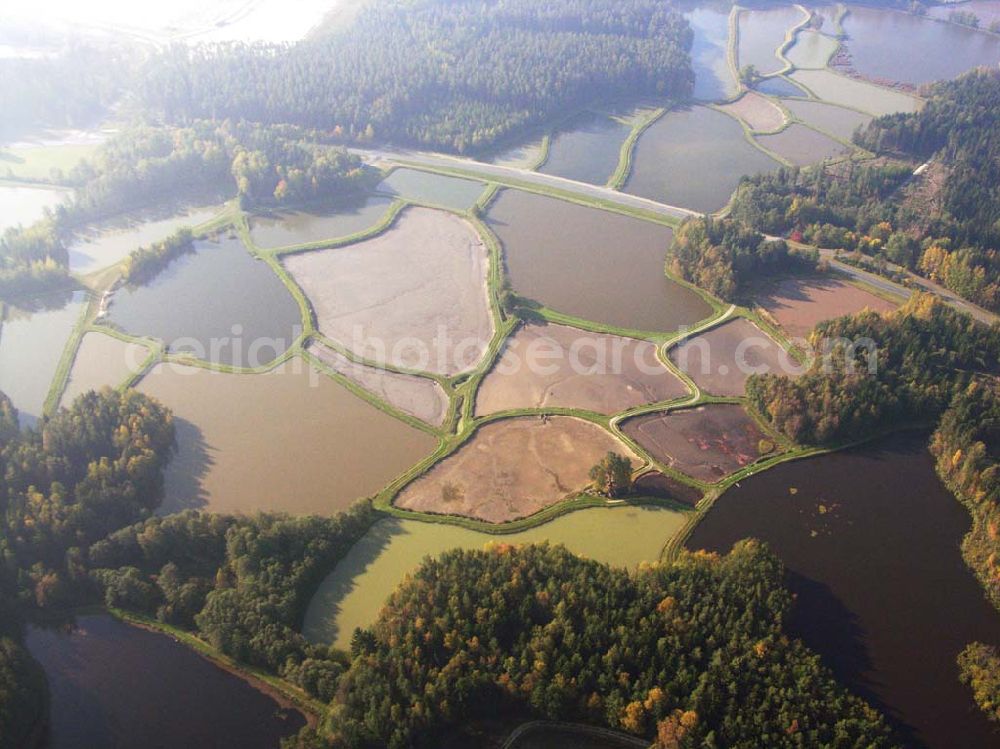 Tirschenreuth from above - Die Tirschenreuther Teichpfanne. Seit dem 12. Jahrhundert prägen Teiche die Landschaft im Landkreis Tirschenreuth. Heute verteilen sich mehr als 3500 Teiche, mit einer Wasserfläche von etwa 2000 ha, auf der Fläche des Landkreises. Damit liegt das bundesweit größte und bedeutenste Teichgebiet in der Oberpfalz.