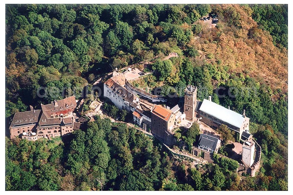 Aerial photograph Eisenach/ Thüringen - Die Wartburg-Stiftung Eisenach Wartburg-Stiftung Eisenach, Auf der Wartburg-Stiftung Eisenach 99817 Eisenach Telefon: 0 36 91/25 00 Fax: 0 36 91/20 33 42 Email: info@wartburg-eisenach.de