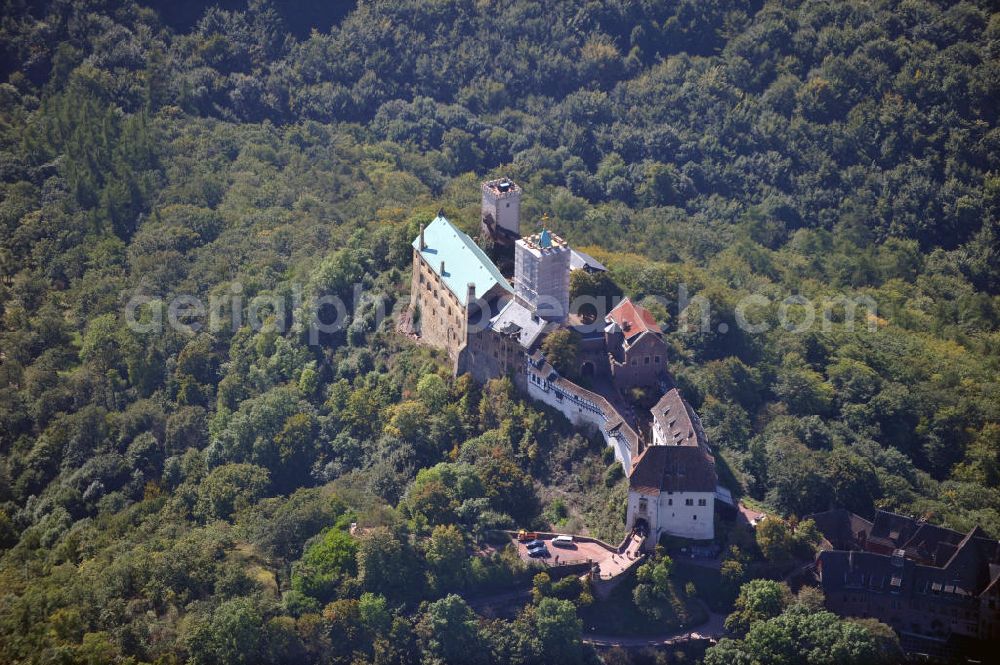 Eisenach from the bird's eye view: The Wartburg-Stiftung Eisenach of Eisenach is a castle in Thuringia, which was built in 1067. Today the castle is a World Heritage site