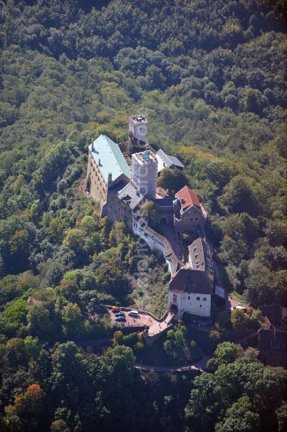 Aerial image Eisenach - The Wartburg-Stiftung Eisenach of Eisenach is a castle in Thuringia, which was built in 1067. Today the castle is a World Heritage site