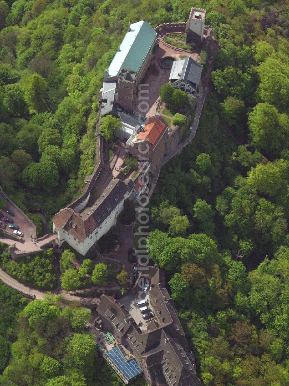 Aerial image Eisenach - Blick auf die Wartburg-Stiftung Eisenach bei 99817 Eisenach / Thüringen Im Dezember 1999 wurde die Wartburg-Stiftung Eisenach von der UNESCO in die Liste des Welterbes der Menschheit aufgenommen.