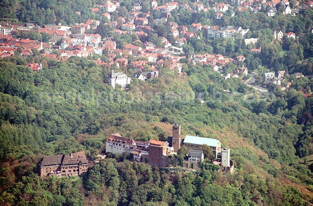 Aerial photograph Eisenach/ Thüringen - Die Wartburg-Stiftung Eisenach Wartburg-Stiftung Eisenach, Auf der Wartburg-Stiftung Eisenach 99817 Eisenach Telefon: 0 36 91/25 00 Fax: 0 36 91/20 33 42 Email: info@wartburg-eisenach.de