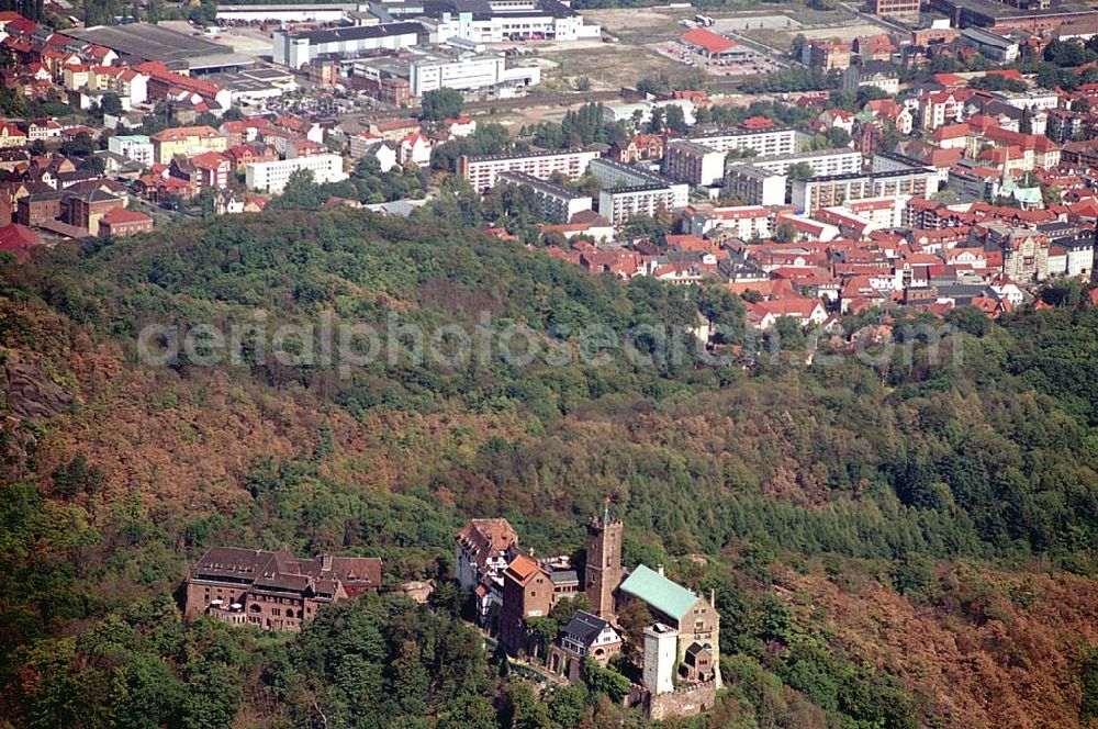 Aerial image Eisenach/ Thüringen - Die Wartburg-Stiftung Eisenach Wartburg-Stiftung Eisenach, Auf der Wartburg-Stiftung Eisenach 99817 Eisenach Telefon: 0 36 91/25 00 Fax: 0 36 91/20 33 42 Email: info@wartburg-eisenach.de