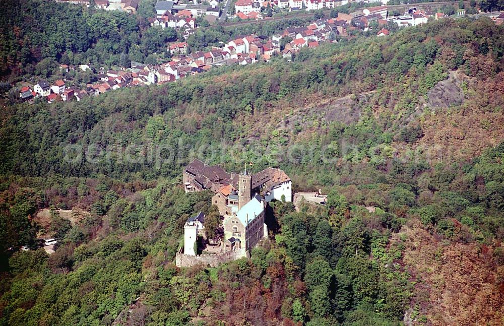 Aerial photograph Eisenach/ Thüringen - Die Wartburg-Stiftung Eisenach Wartburg-Stiftung Eisenach, Auf der Wartburg-Stiftung Eisenach 99817 Eisenach Telefon: 0 36 91/25 00 Fax: 0 36 91/20 33 42 Email: info@wartburg-eisenach.de