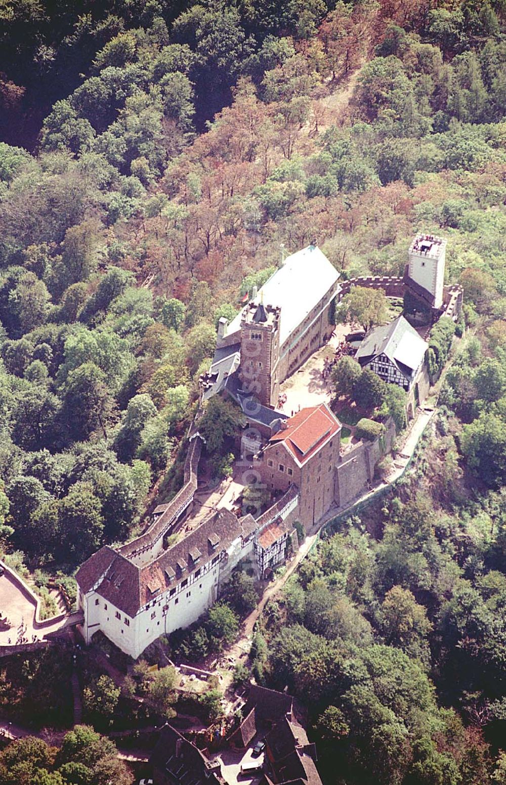 Eisenach/ Thüringen from above - Die Wartburg-Stiftung Eisenach Wartburg-Stiftung Eisenach, Auf der Wartburg-Stiftung Eisenach 99817 Eisenach Telefon: 0 36 91/25 00 Fax: 0 36 91/20 33 42 Email: info@wartburg-eisenach.de