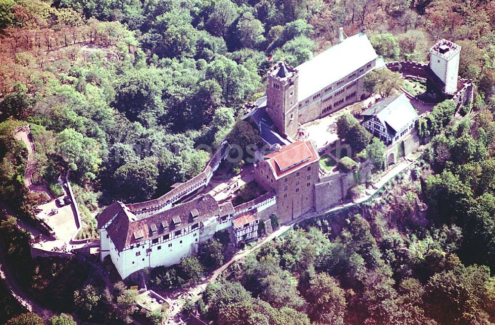 Aerial image Eisenach/ Thüringen - Die Wartburg-Stiftung Eisenach Wartburg-Stiftung Eisenach, Auf der Wartburg-Stiftung Eisenach 99817 Eisenach Telefon: 0 36 91/25 00 Fax: 0 36 91/20 33 42 Email: info@wartburg-eisenach.de