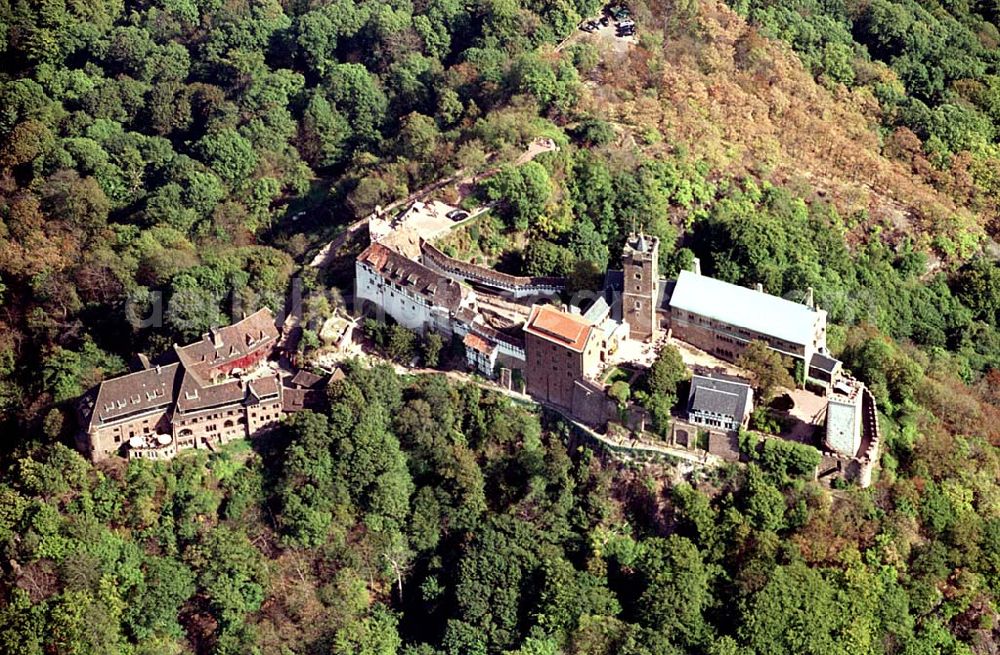 Aerial image Eisenach/ Thüringen - Die Wartburg-Stiftung Eisenach Wartburg-Stiftung Eisenach, Auf der Wartburg-Stiftung Eisenach 99817 Eisenach Telefon: 0 36 91/25 00 Fax: 0 36 91/20 33 42 Email: info@wartburg-eisenach.de