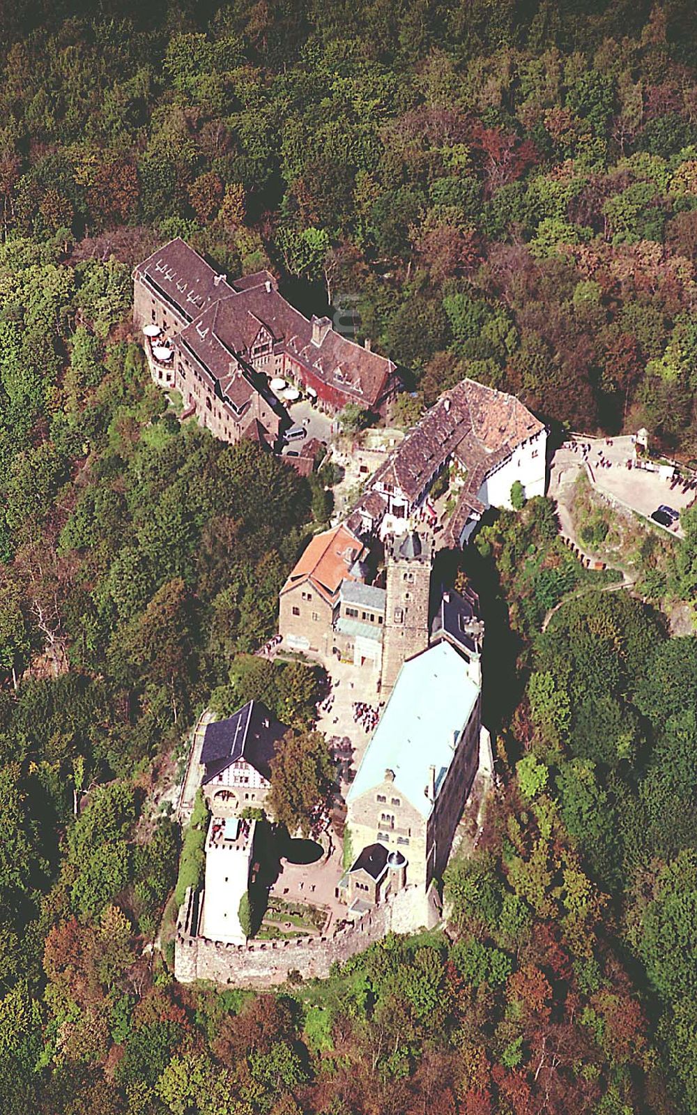 Aerial image Eisenach/ Thüringen - Die Wartburg-Stiftung Eisenach Wartburg-Stiftung Eisenach, Auf der Wartburg-Stiftung Eisenach 99817 Eisenach Telefon: 0 36 91/25 00 Fax: 0 36 91/20 33 42 Email: info@wartburg-eisenach.de