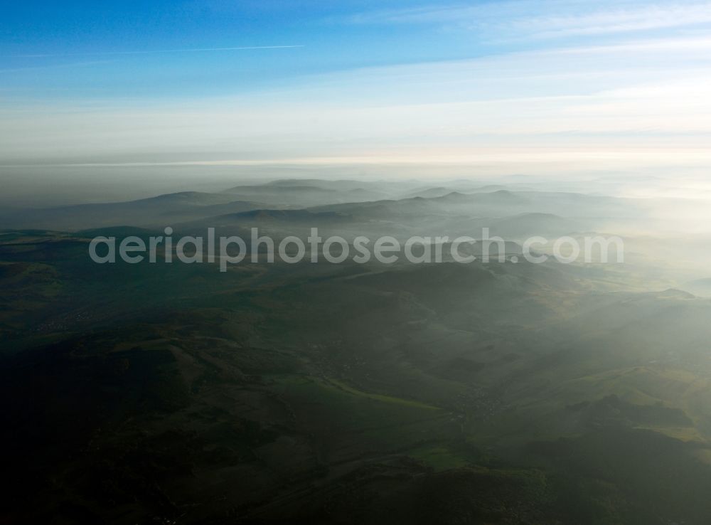 Aerial photograph Geisa - The western Rhoen near Geisa in the state of Thuringia. The Rhoen is a mountain range in the border region of Bavaria, Hesse and Thuringia. There are several skiing resorts and areas, the mountains are partly of volcanic origin. In the western region around Geisa, the Rhoen is located on the border with Hesse