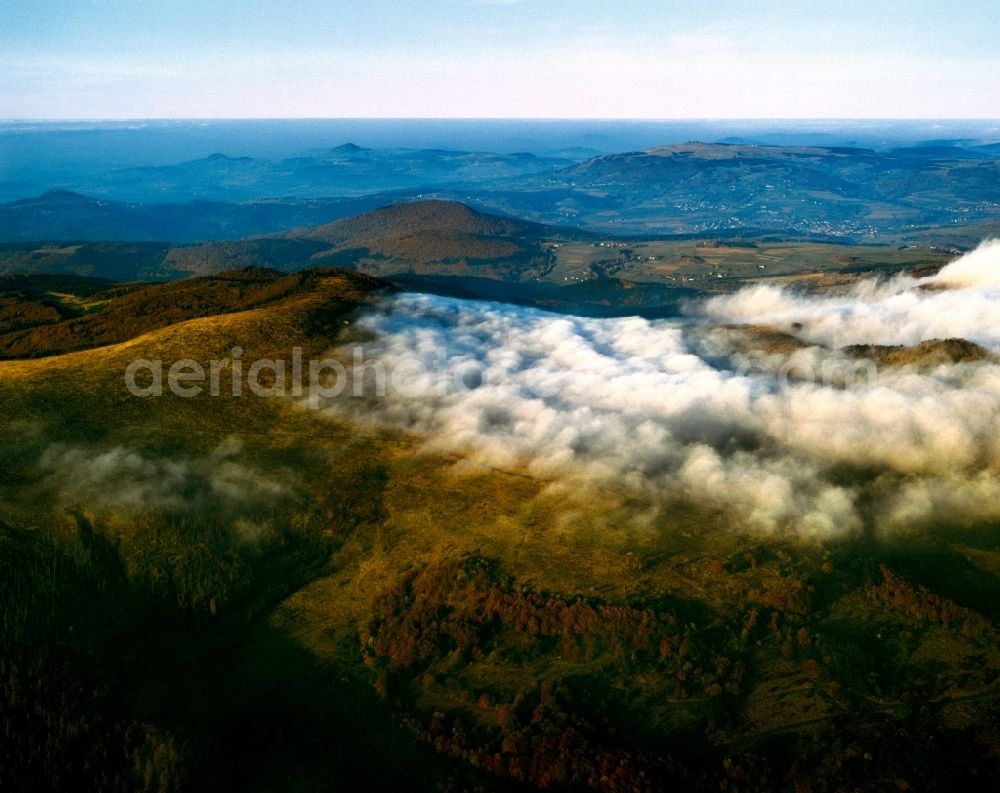 Aerial image Geisa - The western Rhoen near Geisa in the state of Thuringia. The Rhoen is a mountain range in the border region of Bavaria, Hesse and Thuringia. There are several skiing resorts and areas, the mountains are partly of volcanic origin. In the western region around Geisa, the Rhoen is located on the border with Hesse