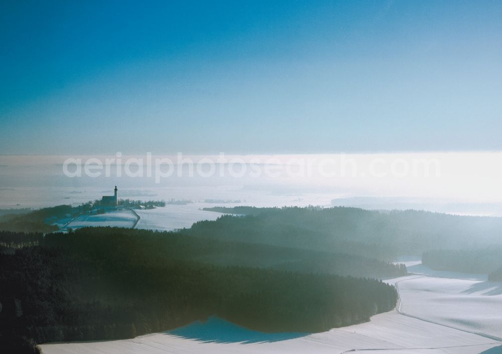 Aerial image Hellring - The winter here pilgrimage church of St. Ottilia was in its current form was built in 1733 bis 1735th It has become an attraction for many visitors