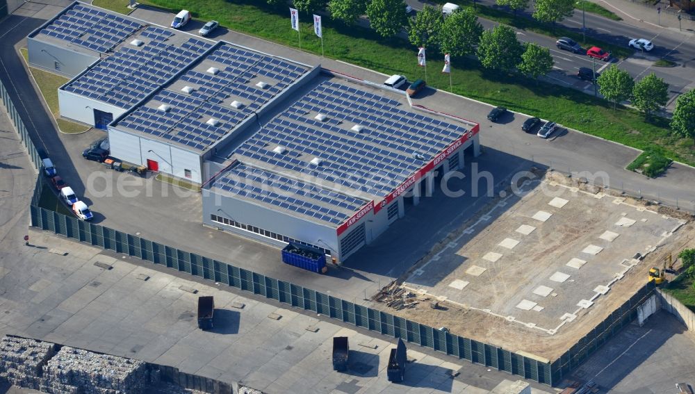 Berlin Mahlsdorf from above - Service sector for passenger cars and commercial vehicles a project GVG Projektentwicklungsgesellschaft mbh under supervision of the architects Velde; following companies will start their operation Tegen - Der lackdoktor , Ihr Autoglaser, Würth und Helm