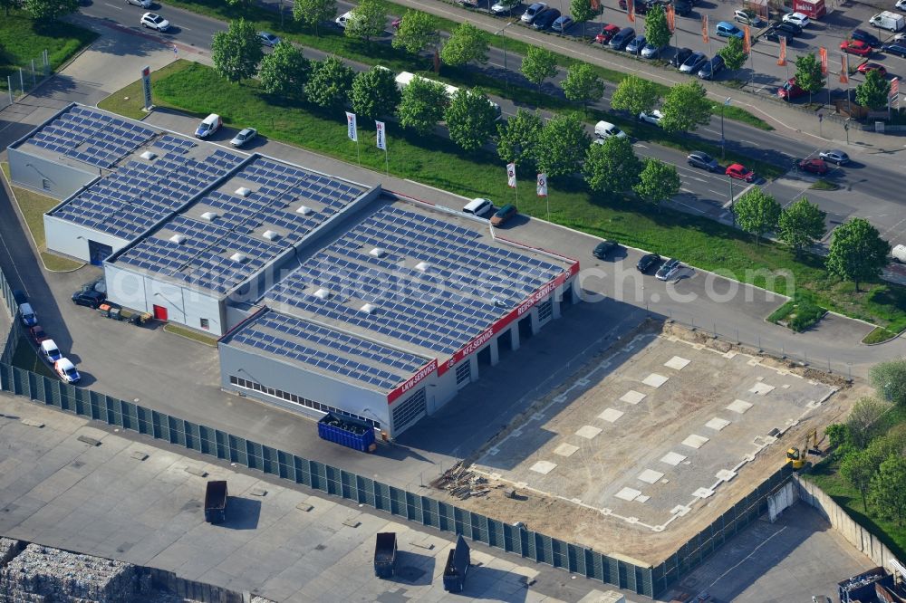 Aerial image Berlin Mahlsdorf - Service sector for passenger cars and commercial vehicles a project GVG Projektentwicklungsgesellschaft mbh under supervision of the architects Velde; following companies will start their operation Tegen - Der lackdoktor , Ihr Autoglaser, Würth und Helm