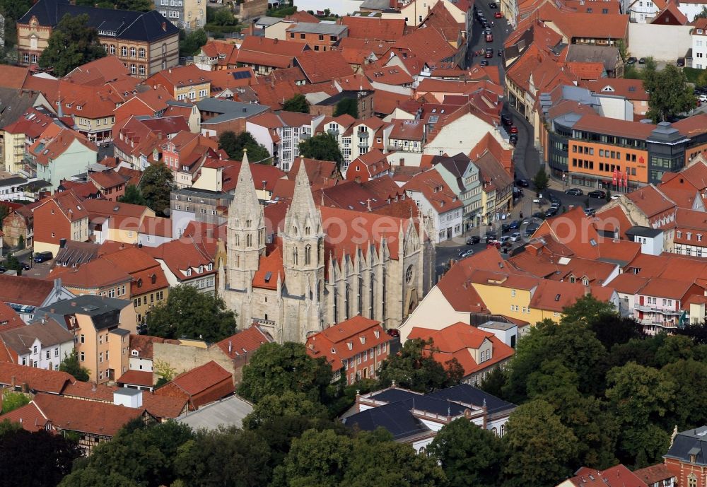 Aerial image Mühlhausen - Church on the market square in Mühlhausen in Thuringia