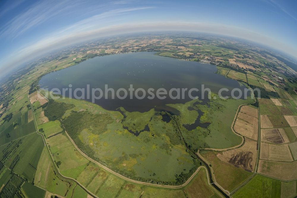 Lembruch from the bird's eye view: Fisheyeview at the Dümmer Lake near Lembruch in Dümmerland in the federal state of North Rhine-Westphalia NRW