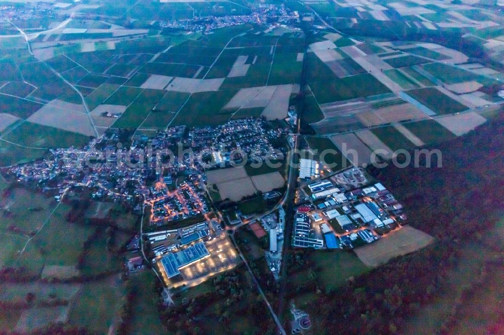 Aerial photograph Rohrbach - Dawn lighting village view on the edge of agricultural fields and land in Rohrbach in the state Rhineland-Palatinate, Germany