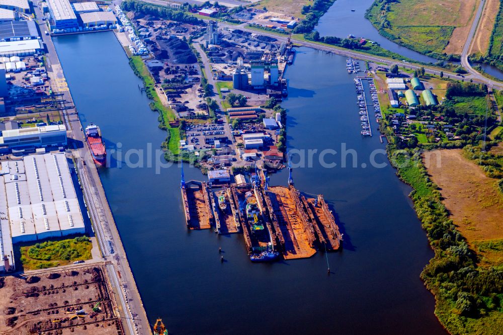 Aerial image Bremerhaven - Dock of the shipyard Bremerhavener Dock GmbH on the banks of the old Weser in Bremerhaven in the state Bremen, Germany