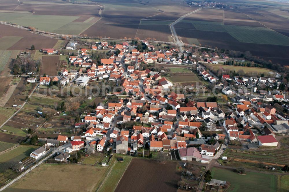 Dolgesheim from above - Blick auf die Ortsgemeinde Dolgesheim im Landkreis Mainz-Bingen in Rheinland-Pfalz. View to the village Dolgesheim in the administrative district Mainz-Bingen.