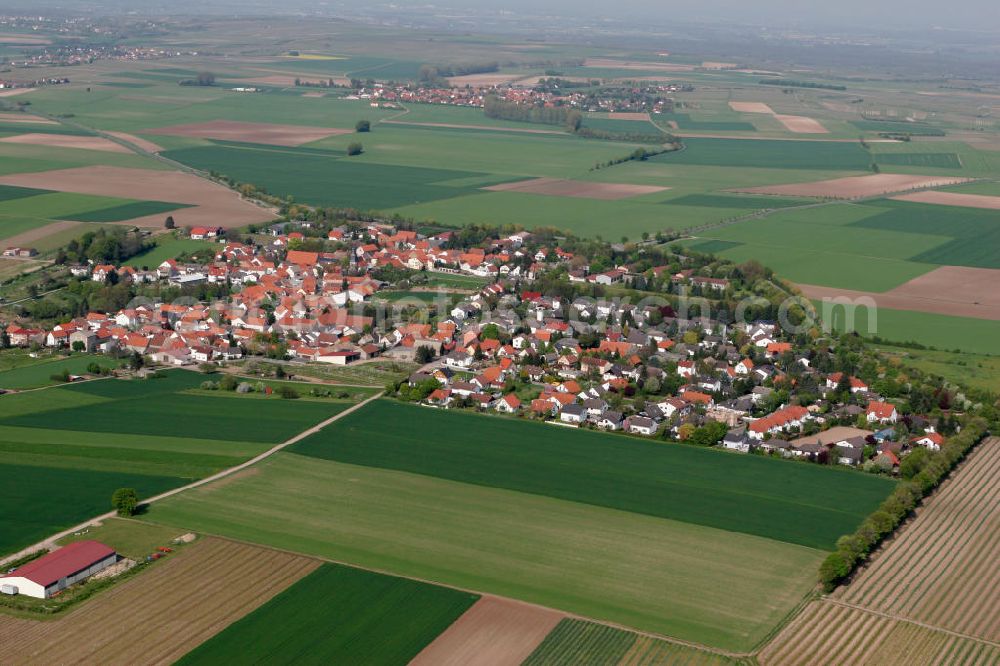 Aerial image Dolgesheim - Blick auf die Ortsgemeinde Dolgesheim im Landkreis Mainz-Bingen in Rheinland-Pfalz. View to the village Dolgesheim in the administrative district Mainz-Bingen.