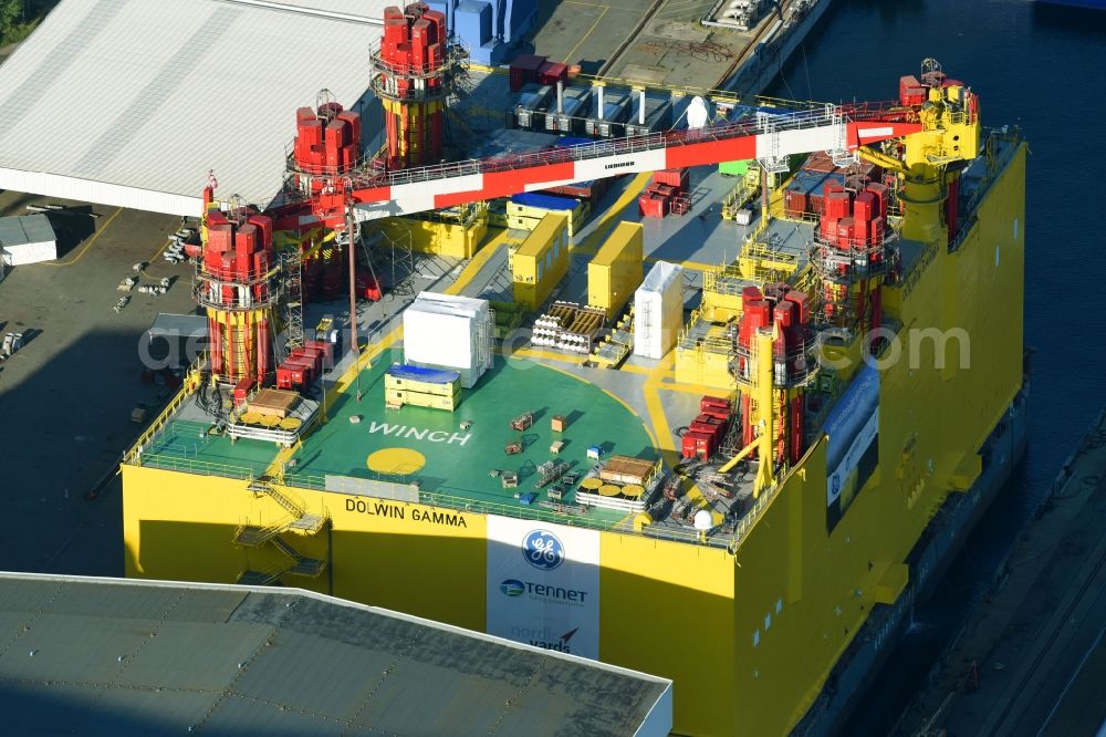 Aerial photograph Rostock - Shipyard - site of the NEPTUN WERFT GmbH & Co. KG on Werftallee in the district Warnemuende in Rostock in the state Mecklenburg - Western Pomerania, Germany