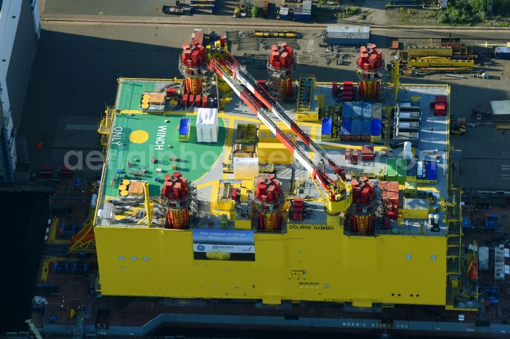 Rostock from above - Shipyard - site of the NEPTUN WERFT GmbH & Co. KG on Werftallee in the district Warnemuende in Rostock in the state Mecklenburg - Western Pomerania, Germany